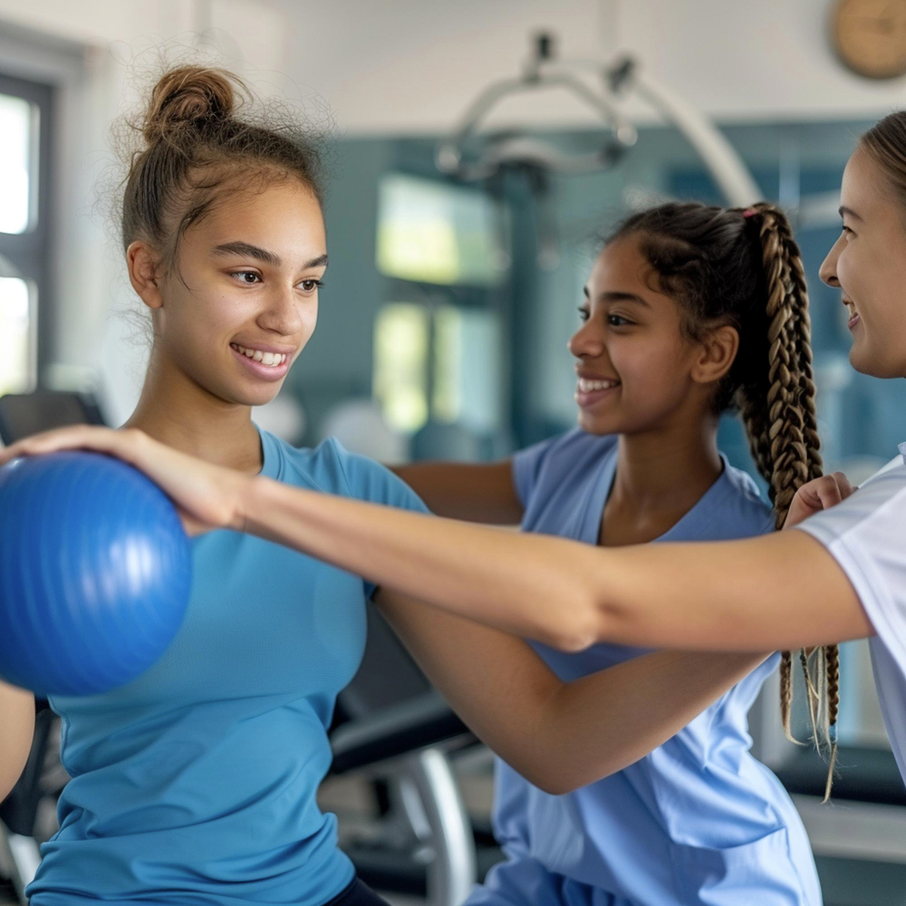 Mujeres deportivas apoyándose mutuamente